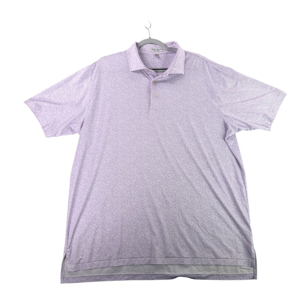 Peter Millar Polo Shirt Men XL Purple Summer Comfort Novelty Print Stretch Golf